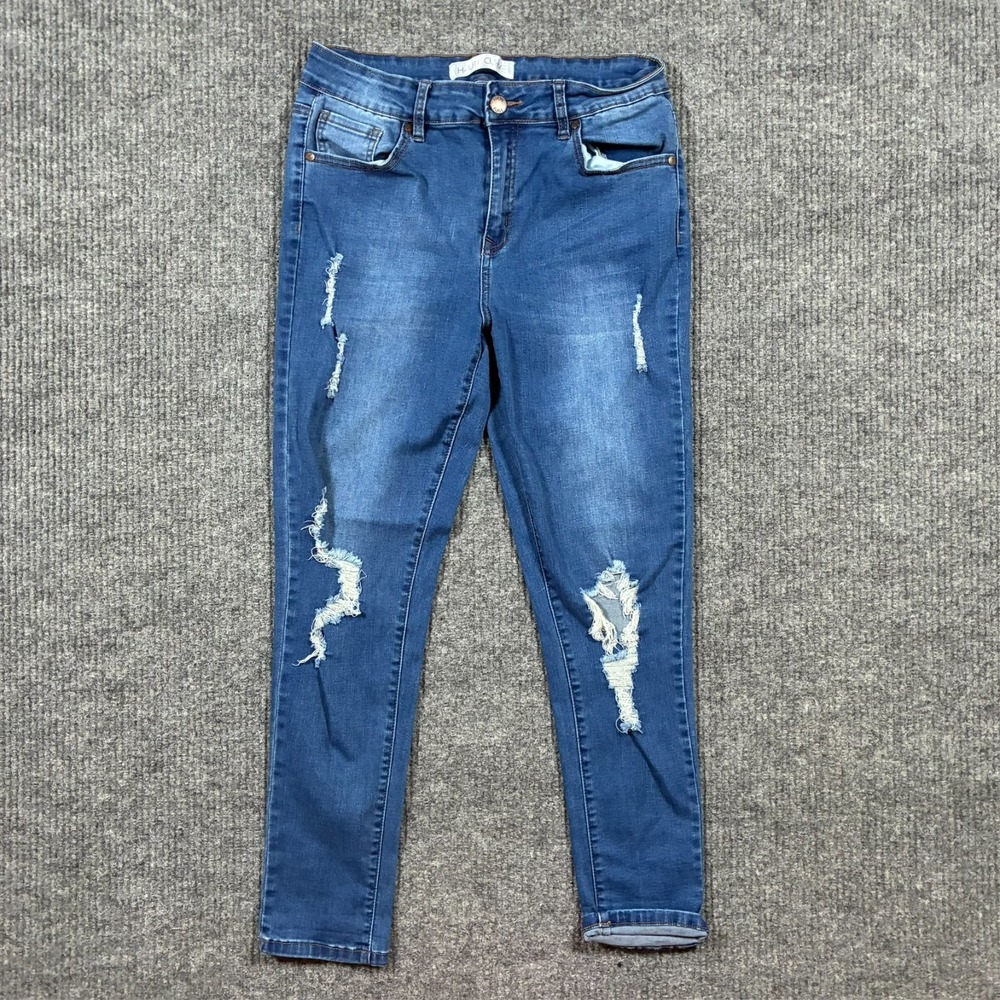 Haute Curve Womens Skinny Ankle Jeans Size 14 Blue Distressed‎ Denim Mid Rise